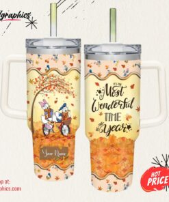 Disney Donald Duck Most Wonderful Time Fall Leaf Pattern 40oz Stainless Steel Tumbler