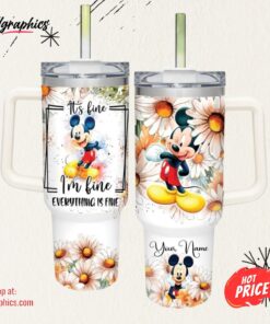 Disney Everything Is Fine Mickey Mouse Daisy Flower Pattern 40oz Stainless Steel Tumbler