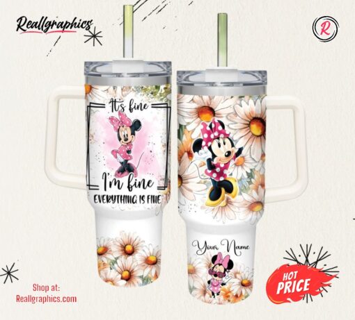 Disney Everything Is Fine Minnie Mouse Daisy Flower Pattern 40oz Stainless Steel Tumbler