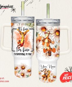 Disney Everything Is Fine Tigger Daisy Flower Pattern 40oz Stainless Steel Tumbler