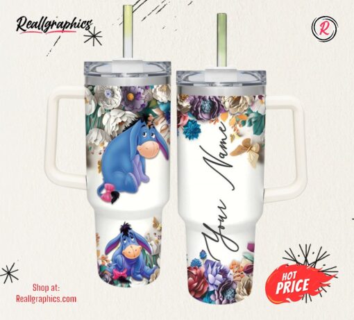 Disney Eeyore 3d Colorful Flower Sublimation Pattern 40oz Tumbler