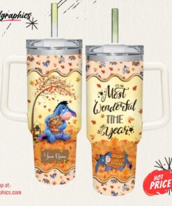 Disney Eeyore Most Wonderful Time Fall Leaf Pattern 40oz Stainless Steel Tumbler