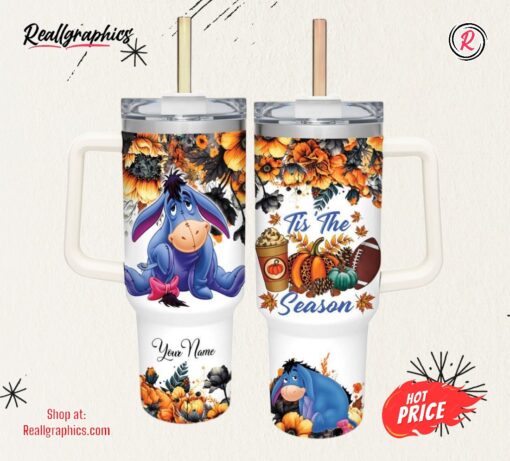 Disney Eeyore Tis The Season Fall Leaf Pattern 40oz Stainless Steel Tumbler