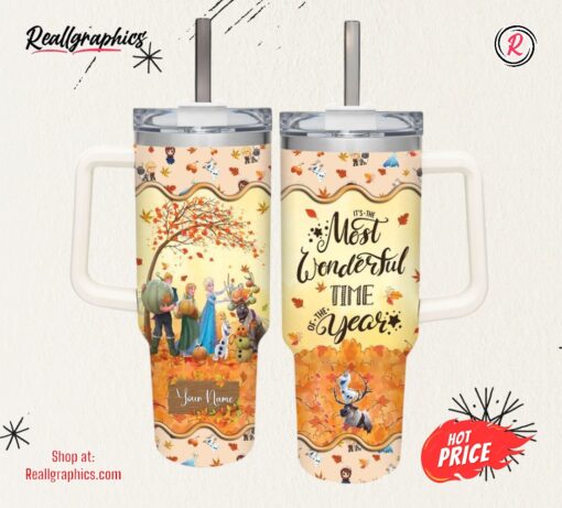 Disney Elsa Frozen Disney Most Wonderful Time Fall Leaf Pattern 40oz Stainless Steel Tumbler