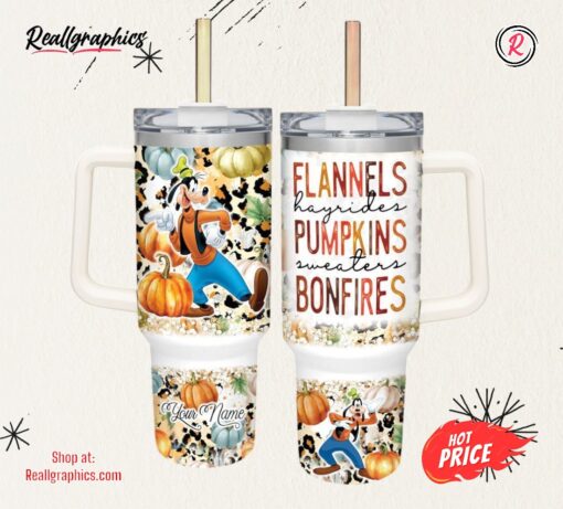 Disney Goofy Flannels Pumpkins Bonfires Pattern 40oz Stainless Steel Tumbler