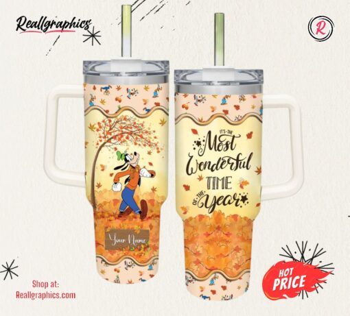 Disney Goofy Most Wonderful Time Fall Leaf Pattern 40oz Stainless Steel Tumbler