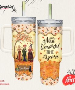 Disney Hocus Pocus Most Wonderful Time Fall Leaf Pattern 40oz Stainless Steel Tumbler