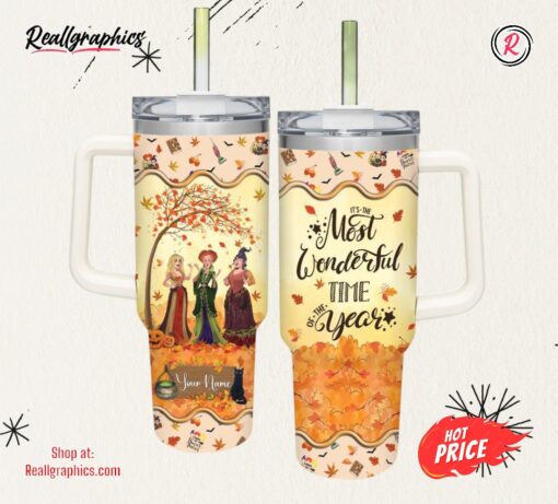 Disney Hocus Pocus Most Wonderful Time Fall Leaf Pattern 40oz Stainless Steel Tumbler