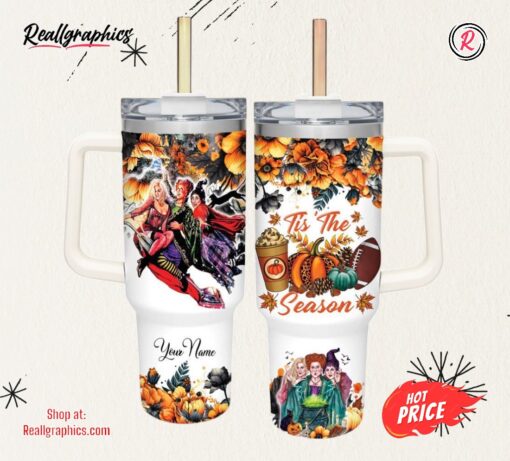Disney Hocus Pocus Tis The Season Fall Leaf Pattern 40oz Stainless Steel Tumbler