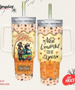 Disney Horror Movie Characters Most Wonderful Time Fall Leaf Pattern 40oz Stainless Steel Tumbler