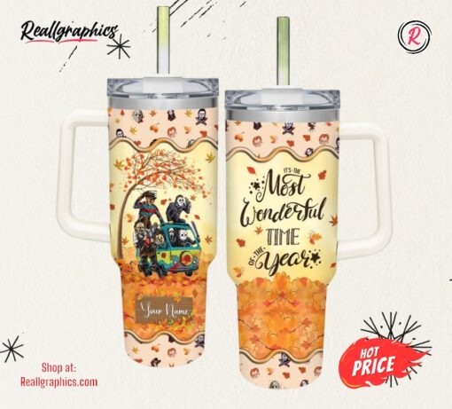 Disney Horror Movie Characters Most Wonderful Time Fall Leaf Pattern 40oz Stainless Steel Tumbler