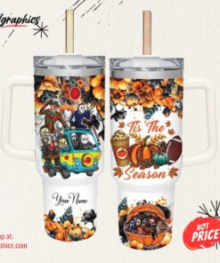 Disney Horror Movies Characters Tis The Season Fall Leaf Pattern 40oz Stainless Steel Tumbler