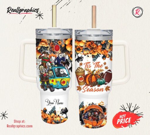Disney Horror Movies Characters Tis The Season Fall Leaf Pattern 40oz Stainless Steel Tumbler