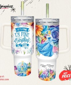 Disney It’s Fine I’m Fine Cinderella Princess Colorful Flower Pattern 40oz Stainless Steel Tumbler Disney It’s Fine I’m Fine Cinderella Princess Colorful Flower Pattern 40oz Stainless Steel Tumbler