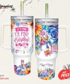 Disney It’s Fine I’m Fine Daisy Duck Colorful Flower Pattern 40oz Stainless Steel Tumbler