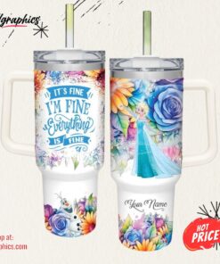 Disney It’s Fine I’m Fine Elsa Princess Colorful Flower Pattern 40oz Stainless Steel Tumbler