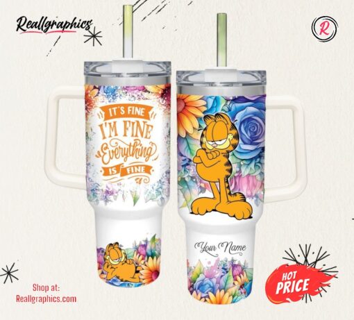 Disney It’s Fine I’m Fine Garfield Colorful Flower Pattern 40oz Stainless Steel Tumbler