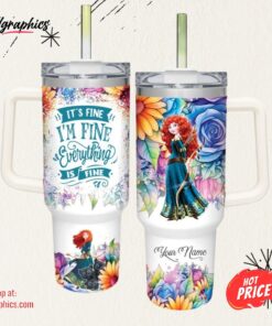 Disney It’s Fine I’m Fine Merida Princess Colorful Flower Pattern 40oz Stainless Steel Tumbler