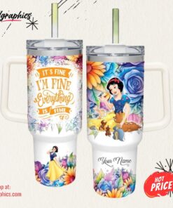 Disney It’s Fine I’m Fine Snow White Colorful Flower Pattern 40oz Stainless Steel Tumbler
