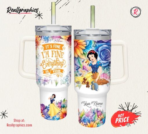 Disney It’s Fine I’m Fine Snow White Colorful Flower Pattern 40oz Stainless Steel Tumbler