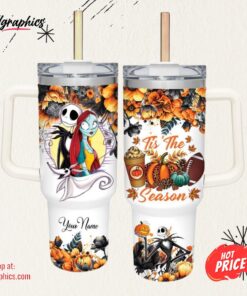 Disney Jack Skellington Tis The Season Fall Leaf Pattern 40oz Stainless Steel Tumbler