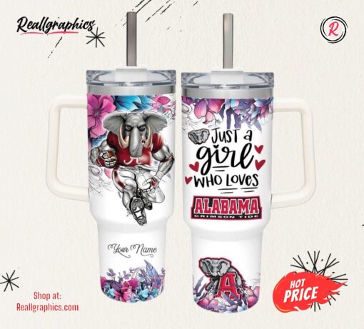 Disney Just A Girl Loves Alabama Mascot Flower Pattern 40oz Stainless Steel Tumbler
