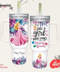 Disney Just A Girl Loves Aurora Princess Flower Pattern 40oz Tumbler