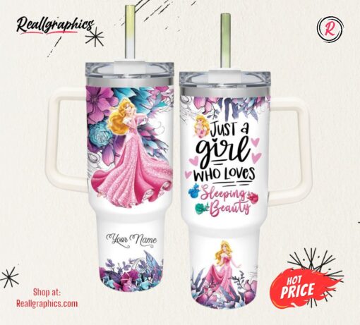 Disney Just A Girl Loves Aurora Princess Flower Pattern 40oz Tumbler