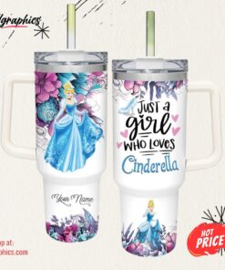 Disney Just A Girl Loves Cinderella Princess Flower Pattern 40oz Tumbler