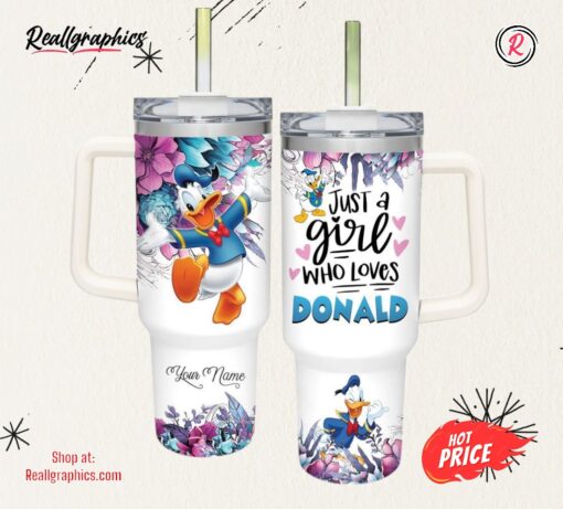 Disney Just A Girl Loves Donald Duck Flower Pattern 40oz Tumbler