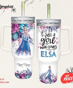 Disney Just A Girl Loves Elsa Princess Flower Pattern 40oz Tumbler