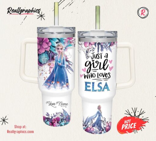 Disney Just A Girl Loves Elsa Princess Flower Pattern 40oz Tumbler