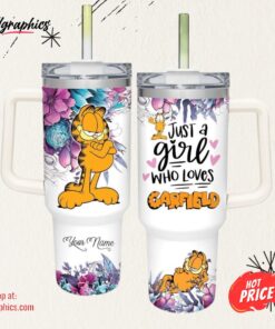 Disney Just A Girl Loves Garfield Flower Pattern 40oz Tumbler