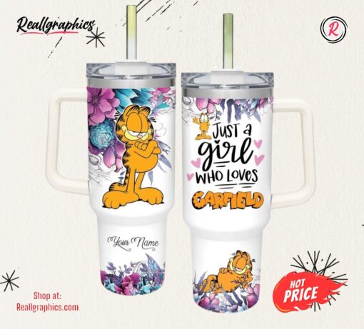 Disney Just A Girl Loves Garfield Flower Pattern 40oz Tumbler