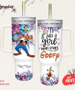 Disney Just A Girl Loves Goofy Flower Pattern 40oz Tumbler