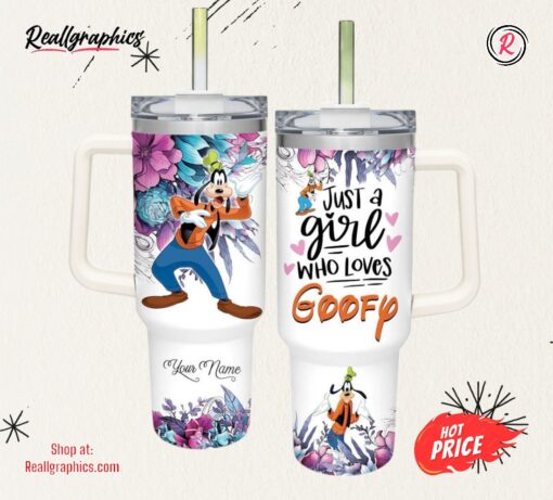 Disney Just A Girl Loves Goofy Flower Pattern 40oz Tumbler