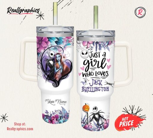 Disney Just A Girl Loves Jack Skellington Flower Pattern 40oz Tumbler