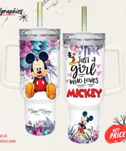 Disney Just A Girl Loves Mickey Mouse Flower Pattern 40oz Tumbler