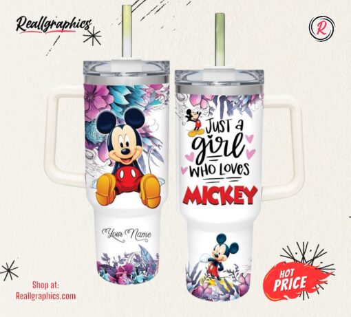 Disney Just A Girl Loves Mickey Mouse Flower Pattern 40oz Tumbler