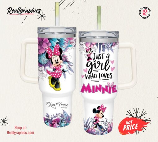 Disney Just A Girl Loves Minnie Mouse Flower Pattern 40oz Tumbler