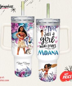 Disney Just A Girl Loves Moana Flower Pattern 40oz Tumbler
