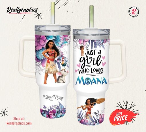 Disney Just A Girl Loves Moana Flower Pattern 40oz Tumbler