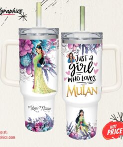 Disney Just A Girl Loves Mulan Flower Pattern 40oz Tumbler