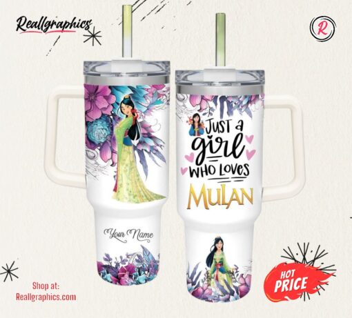 Disney Just A Girl Loves Mulan Flower Pattern 40oz Tumbler