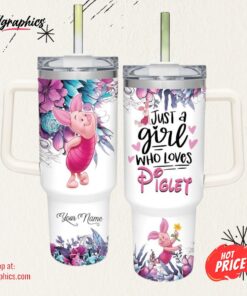 Disney Just A Girl Loves Piglet Flower Pattern 40oz Tumbler