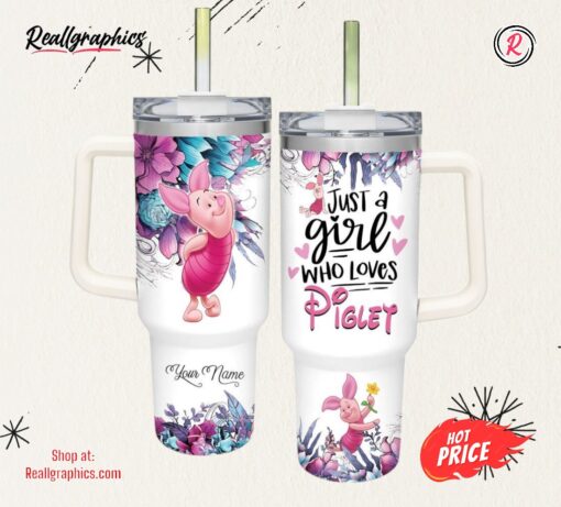 Disney Just A Girl Loves Piglet Flower Pattern 40oz Tumbler