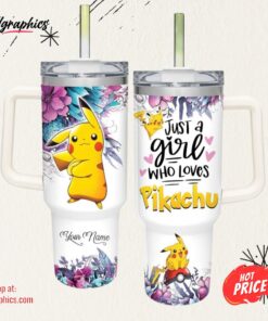 Disney Just A Girl Loves Pikachu Flower Pattern 40oz Tumbler