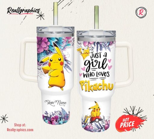 Disney Just A Girl Loves Pikachu Flower Pattern 40oz Tumbler