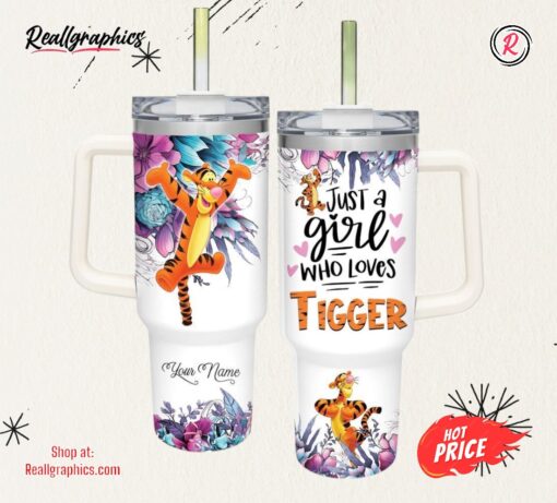 Disney Just A Girl Loves Tigger Flower Pattern 40oz Tumbler