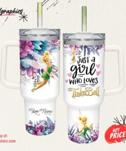 Disney Just A Girl Loves Tinker Bell Flower Pattern 40oz Tumbler